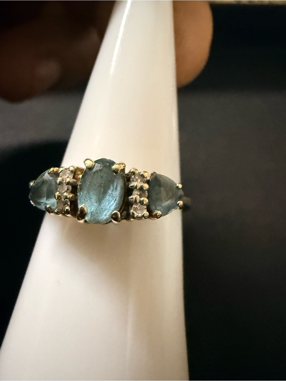 14k solid Gold with Blue Aquamarine Stone size 6-1/2